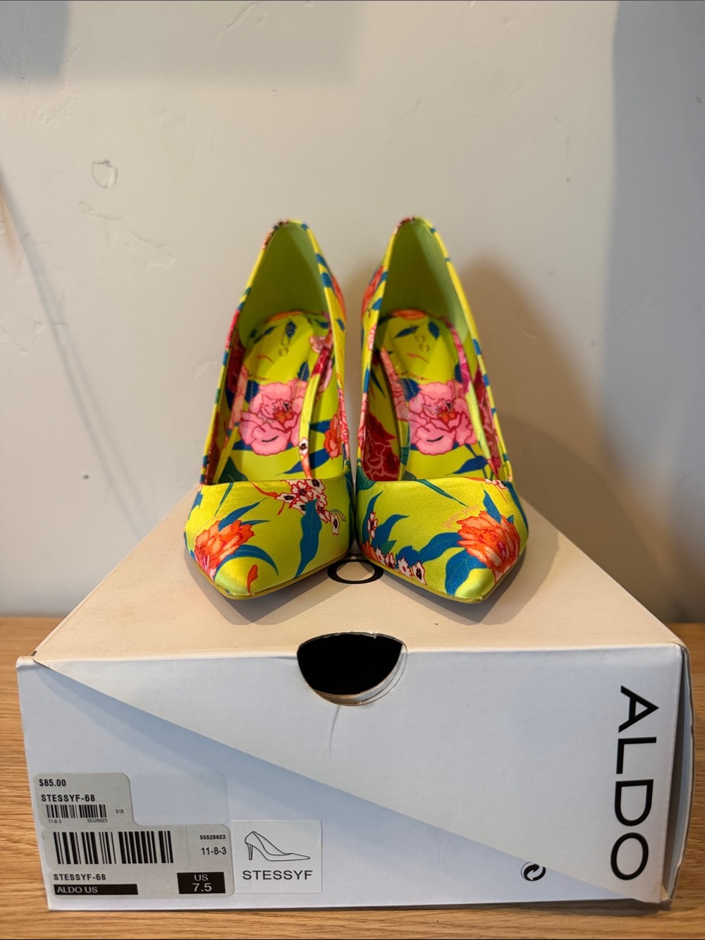 Aldo Neon Yellow Floral Pointed Toe Pumps